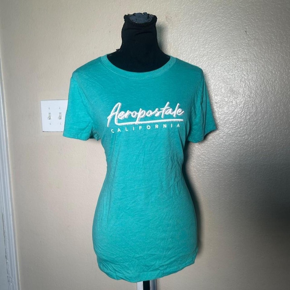 Aeropostale Teal Fitted T Shirt California Graphic Baby Tee Y2K Large